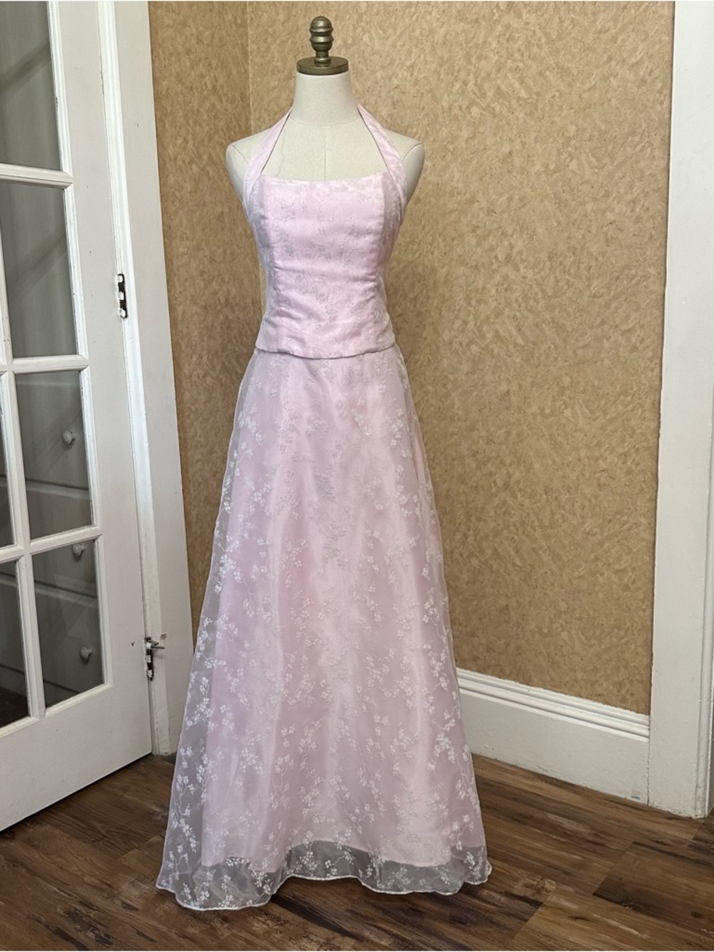 Vintage y2k 2000s Burnout Floral Mesh Layer Pink Floral prom dress